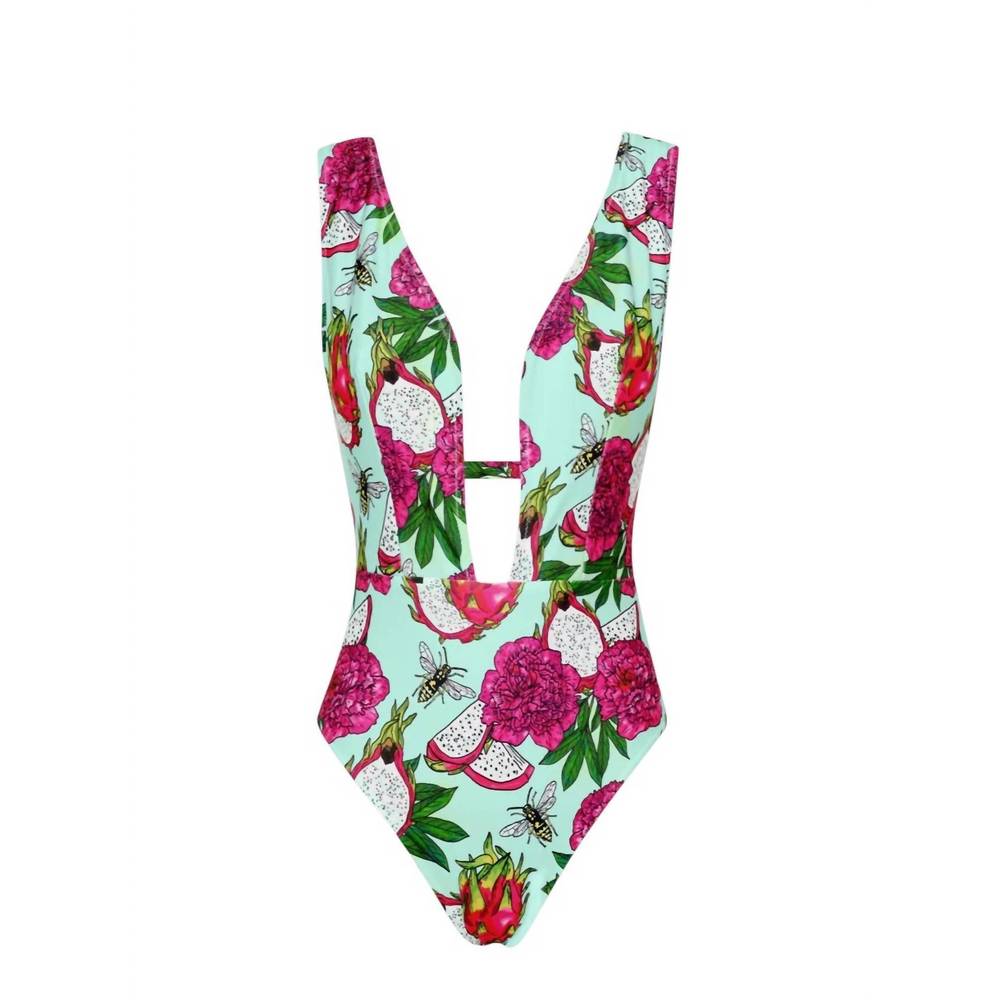 NEW LIA SAHARA women's plunge one piece swimsuit in pitaya